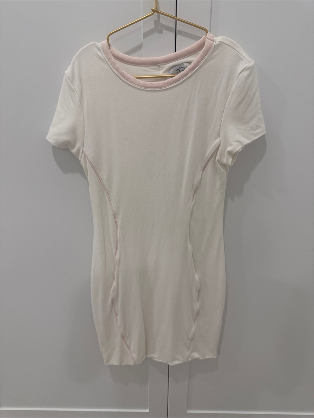 Oh Polly Cream Short Sleeve Tunic with Pink Trim